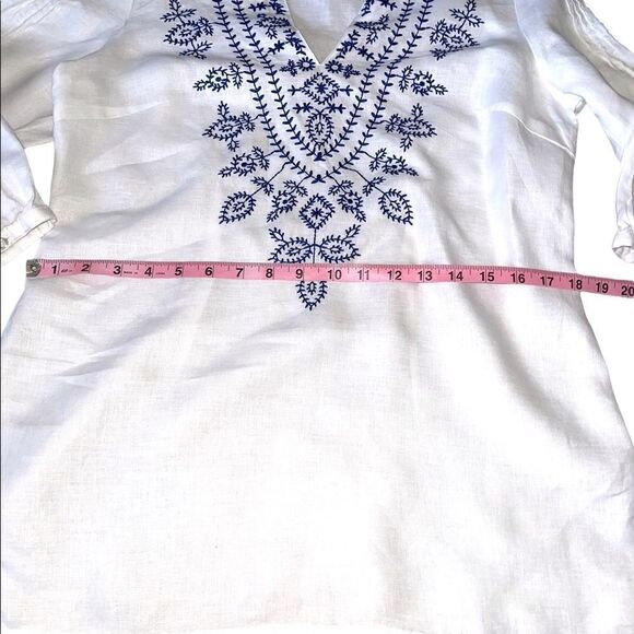 Saint Tropez West  100% Linen Boho Embroidered Top Size Medium - Picture 6 of 9